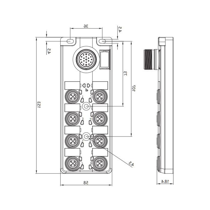 M12 junction box, dual channel, Without LED, 8-port split, M23 integrated interface base, 24W8LT